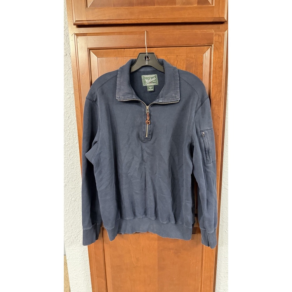 Woolrich Sweater Mens Med Blue 1/4 Zip Long Sleeve Pullover Casual Sleeve Pocket